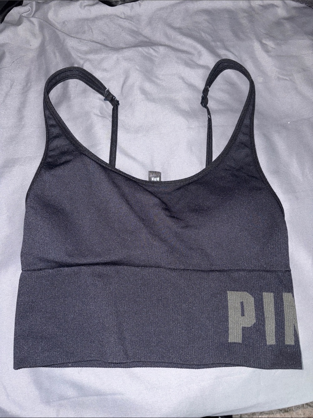 PINK Victoria's Secret Black Seamless Crop Bralette with Logo Hem